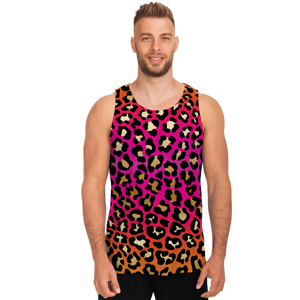 Orange And Purple Leopard Print Men's Tank Top
