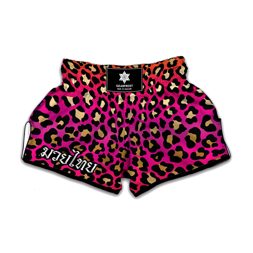 Orange And Purple Leopard Print Muay Thai Boxing Shorts