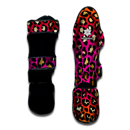 Orange And Purple Leopard Print Muay Thai Shin Guard
