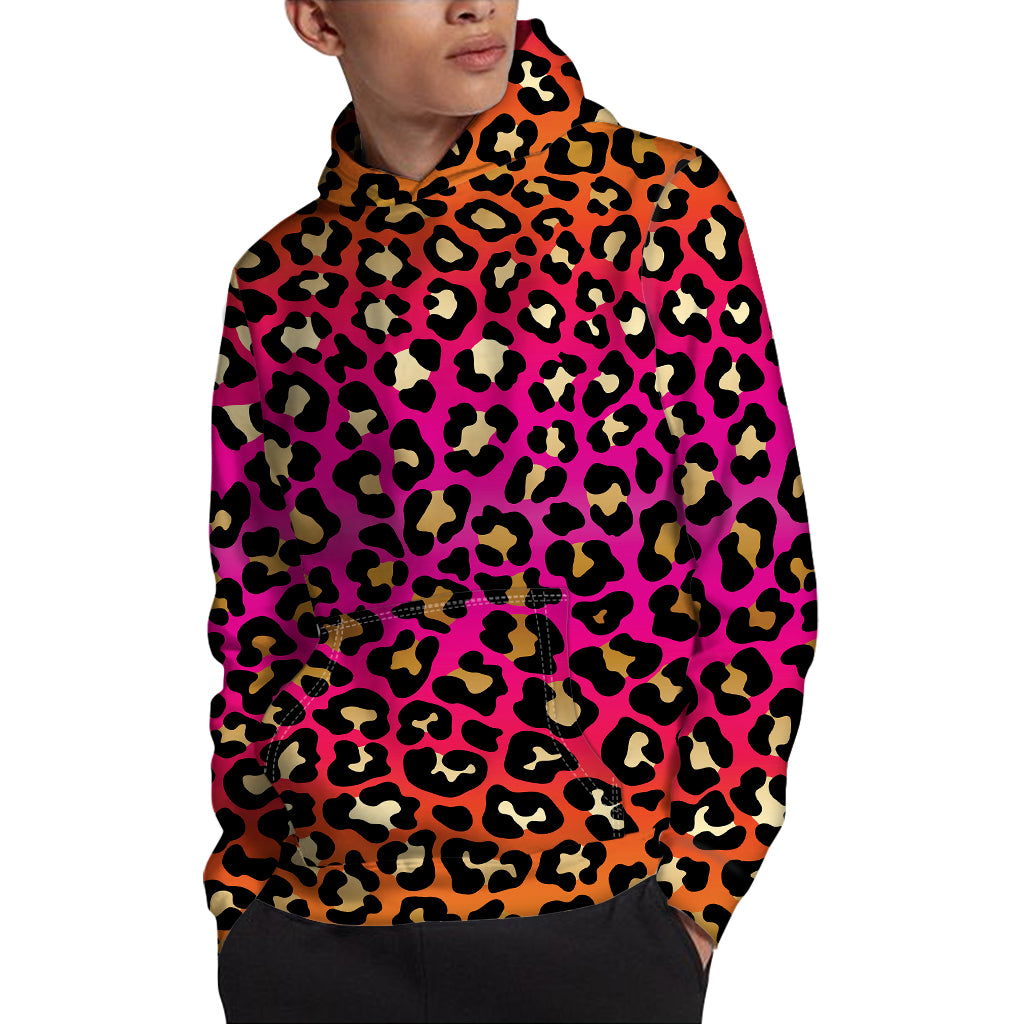 Orange And Purple Leopard Print Pullover Hoodie