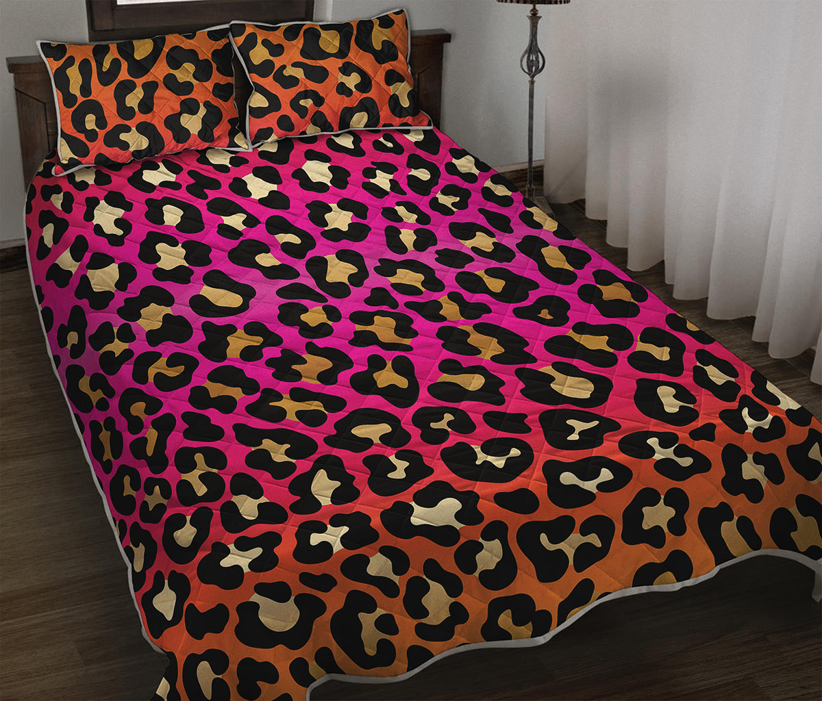 Orange And Purple Leopard Print Quilt Bed Set