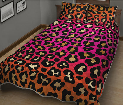 Orange And Purple Leopard Print Quilt Bed Set