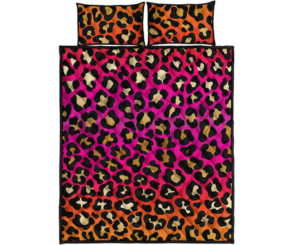 Orange And Purple Leopard Print Quilt Bed Set