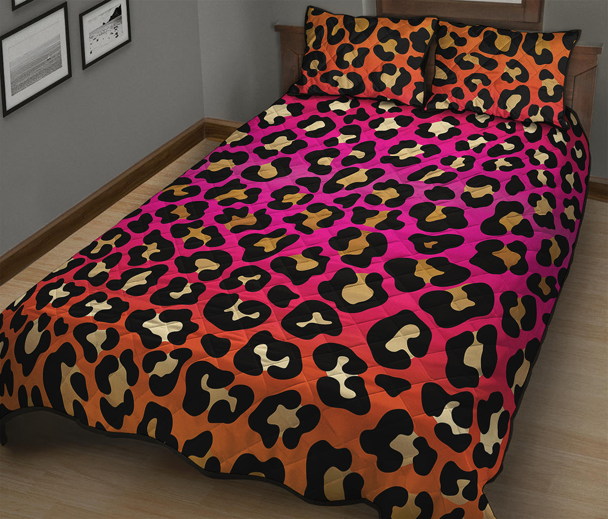 Orange And Purple Leopard Print Quilt Bed Set