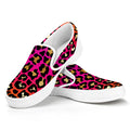 Orange And Purple Leopard Print White Slip On Sneakers