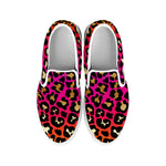 Orange And Purple Leopard Print White Slip On Shoes