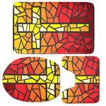 Orange And Red Stained Glass Cross Print 3 Piece Bath Mat Set