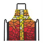 Orange And Red Stained Glass Cross Print Apron