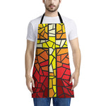 Orange And Red Stained Glass Cross Print Apron