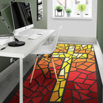 Orange And Red Stained Glass Cross Print Area Rug