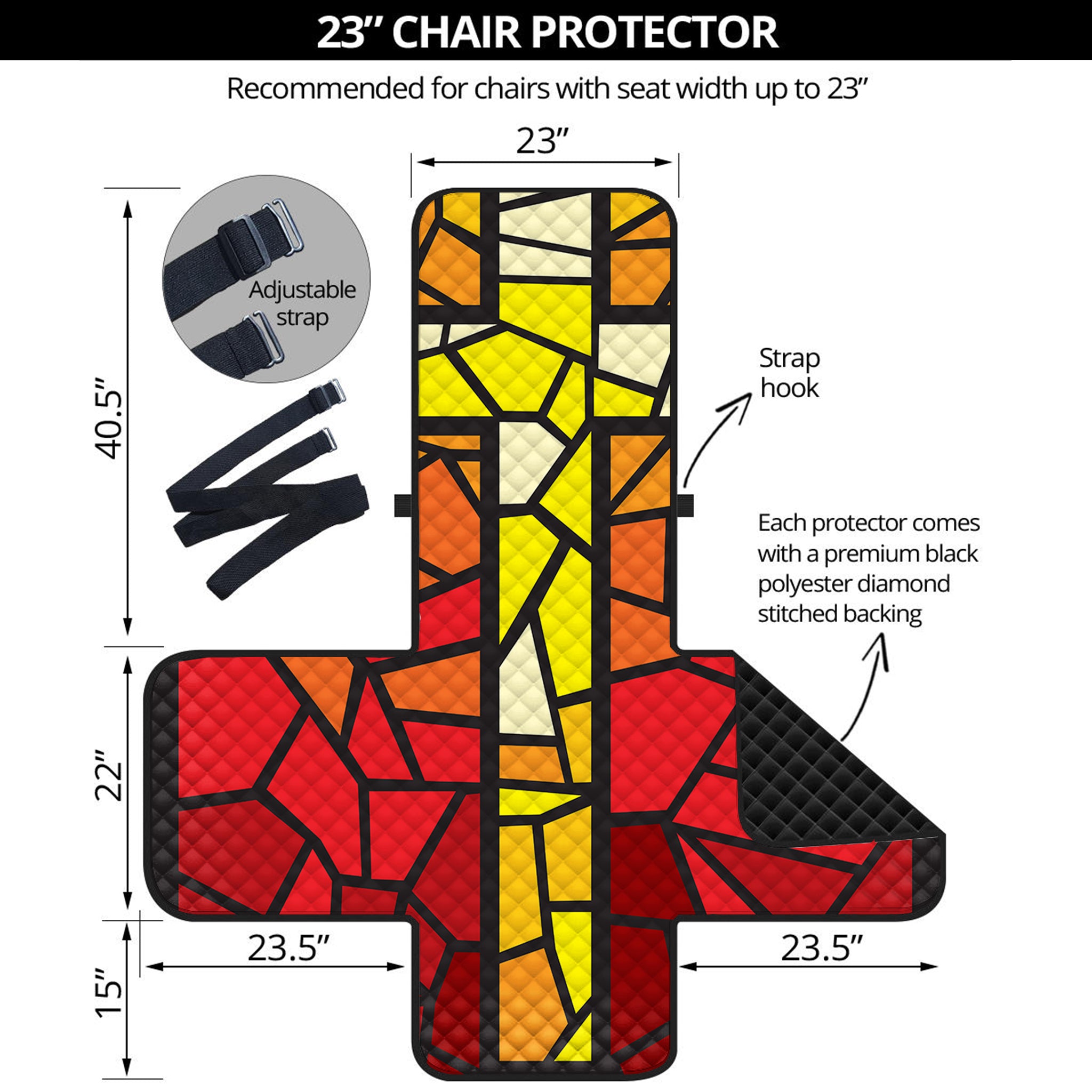 Orange And Red Stained Glass Cross Print Armchair Protector