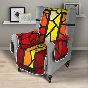 Orange And Red Stained Glass Cross Print Armchair Protector