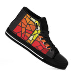 Orange And Red Stained Glass Cross Print Black High Top Shoes