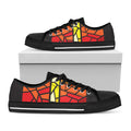 Orange And Red Stained Glass Cross Print Black Low Top Sneakers