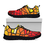 Orange And Red Stained Glass Cross Print Black Sneakers