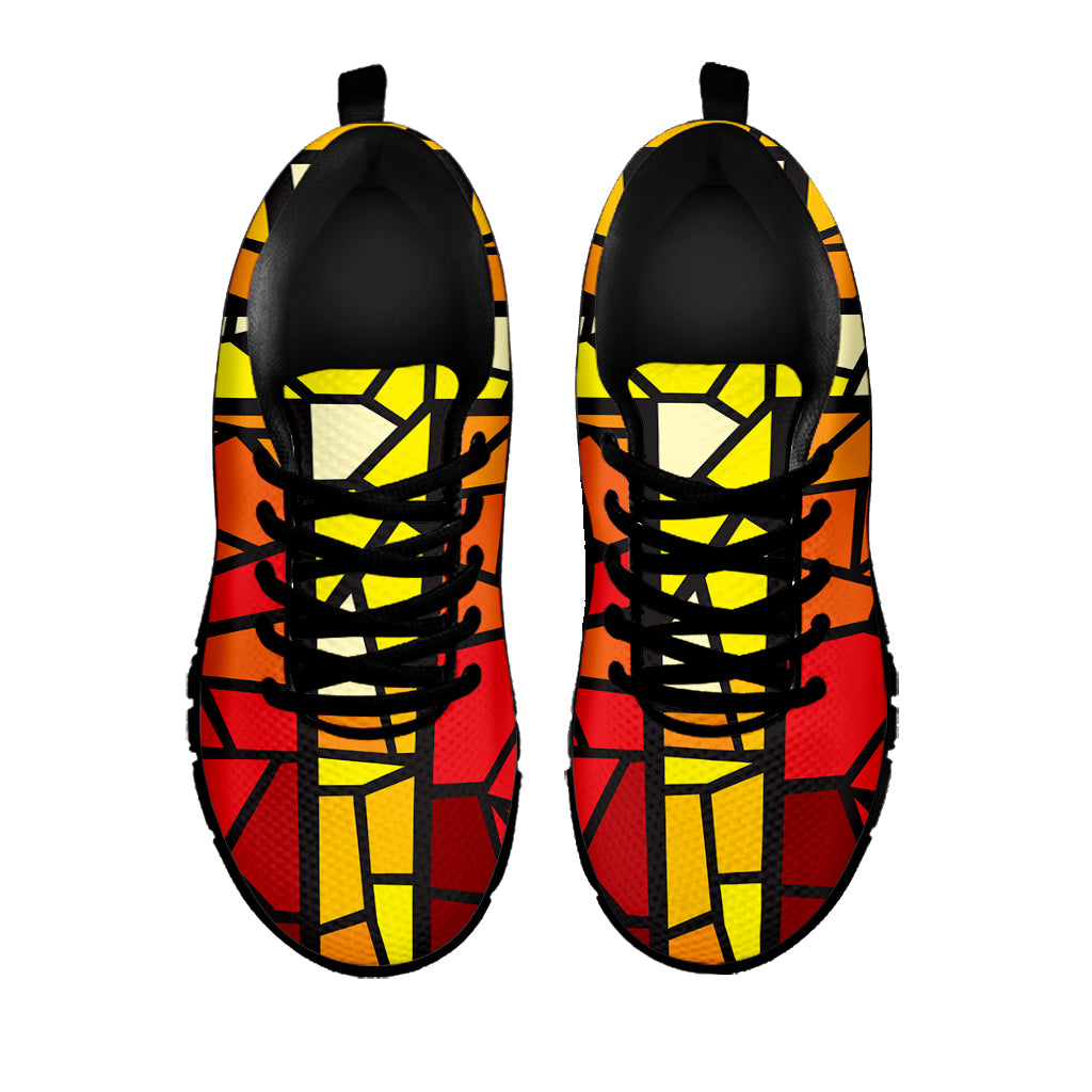 Orange And Red Stained Glass Cross Print Black Sneakers