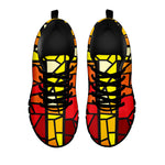 Orange And Red Stained Glass Cross Print Black Sneakers