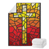 Orange And Red Stained Glass Cross Print Blanket