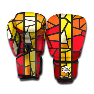 Orange And Red Stained Glass Cross Print Boxing Gloves