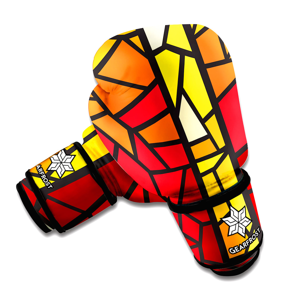 Orange And Red Stained Glass Cross Print Boxing Gloves