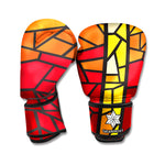 Orange And Red Stained Glass Cross Print Boxing Gloves