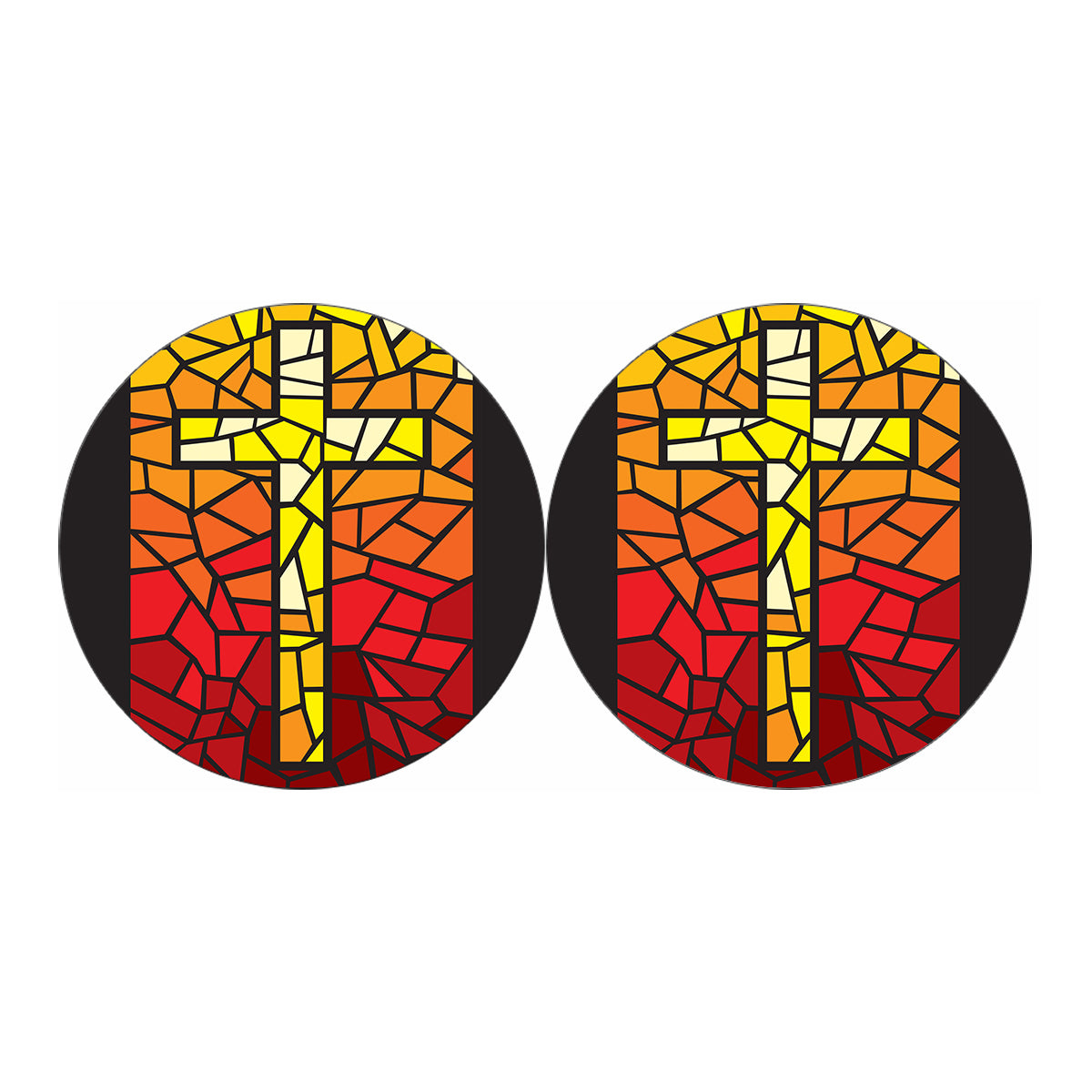 Orange And Red Stained Glass Cross Print Car Coasters