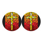 Orange And Red Stained Glass Cross Print Car Coasters