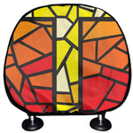Orange And Red Stained Glass Cross Print Car Headrest Covers