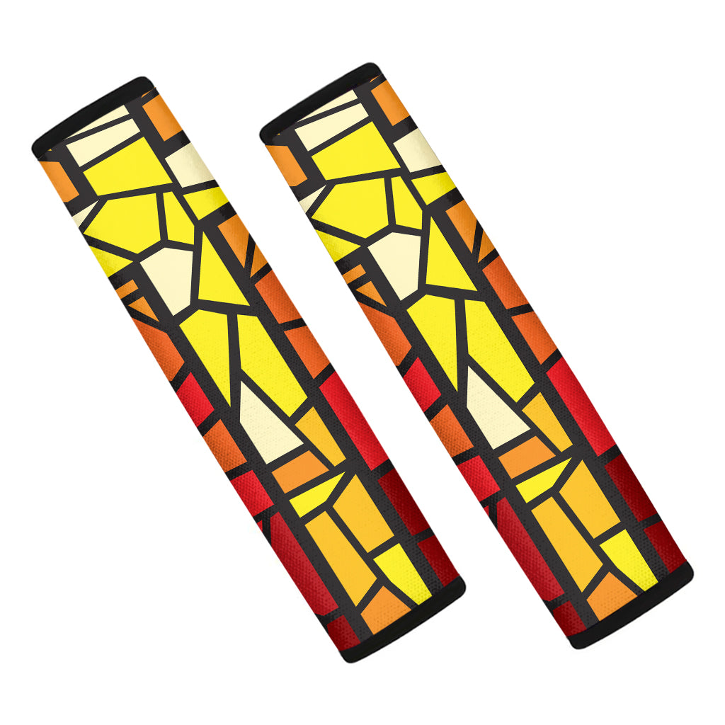 Orange And Red Stained Glass Cross Print Car Seat Belt Covers