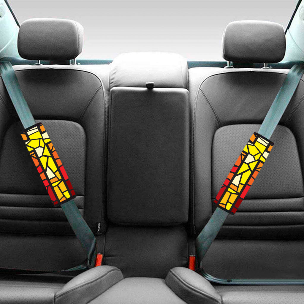 Orange And Red Stained Glass Cross Print Car Seat Belt Covers