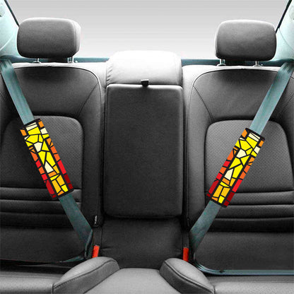 Orange And Red Stained Glass Cross Print Car Seat Belt Covers