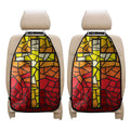 Orange And Red Stained Glass Cross Print Car Seat Organizers