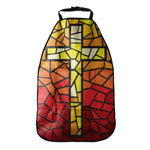 Orange And Red Stained Glass Cross Print Car Seat Organizers