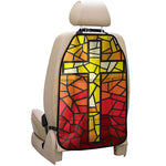 Orange And Red Stained Glass Cross Print Car Seat Organizers