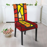 Orange And Red Stained Glass Cross Print Dining Chair Slipcover