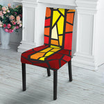 Orange And Red Stained Glass Cross Print Dining Chair Slipcover
