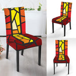 Orange And Red Stained Glass Cross Print Dining Chair Slipcover