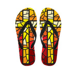 Orange And Red Stained Glass Cross Print Flip Flops
