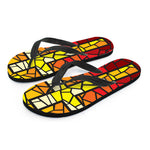 Orange And Red Stained Glass Cross Print Flip Flops