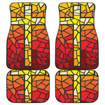 Orange And Red Stained Glass Cross Print Front and Back Car Floor Mats