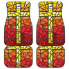 Orange And Red Stained Glass Cross Print Front and Back Car Floor Mats