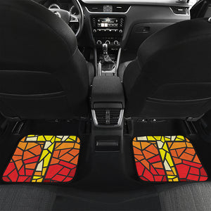 Orange And Red Stained Glass Cross Print Front and Back Car Floor Mats