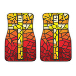 Orange And Red Stained Glass Cross Print Front Car Floor Mats