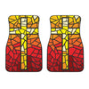 Orange And Red Stained Glass Cross Print Front Car Floor Mats