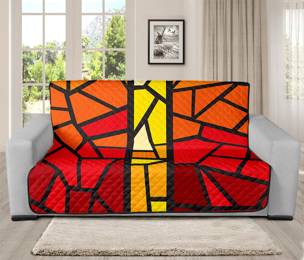 Orange And Red Stained Glass Cross Print Futon Protector