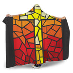 Orange And Red Stained Glass Cross Print Hooded Blanket