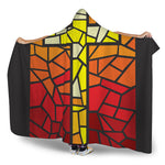 Orange And Red Stained Glass Cross Print Hooded Blanket