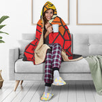 Orange And Red Stained Glass Cross Print Hooded Blanket