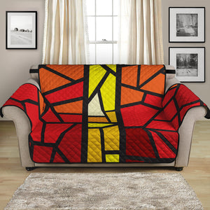 Orange And Red Stained Glass Cross Print Loveseat Protector