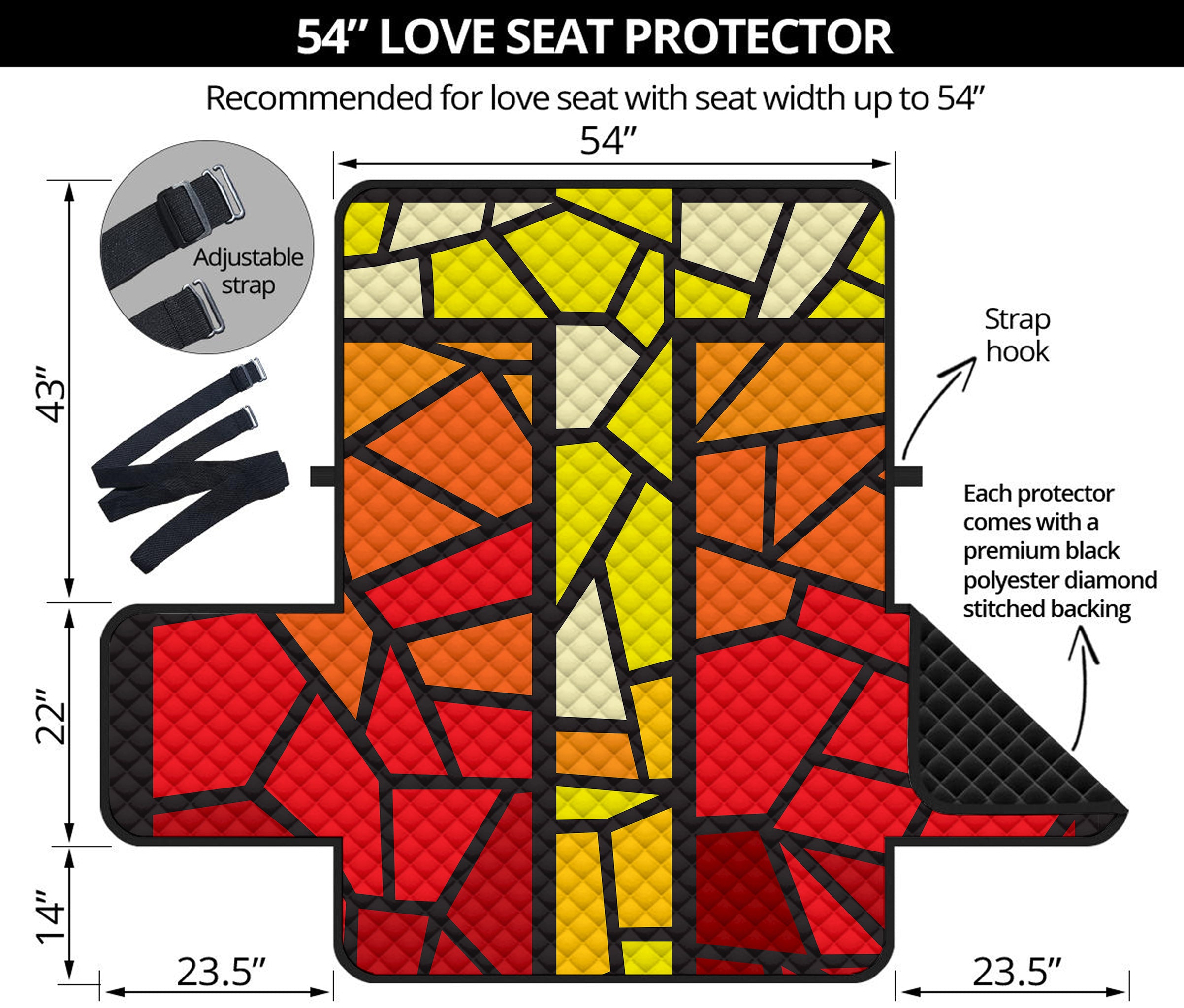 Orange And Red Stained Glass Cross Print Loveseat Protector